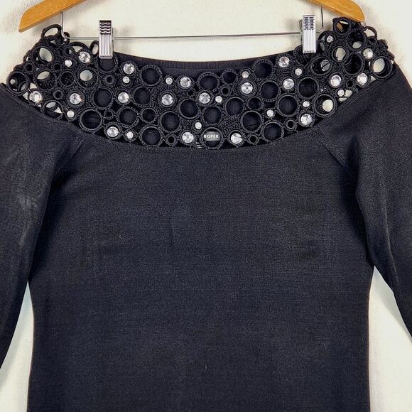 Boston Proper Sweater Women’s SZ LG Y2K 90s Style Long Sleeve Bejeweled Neck - Picture 4 of 13